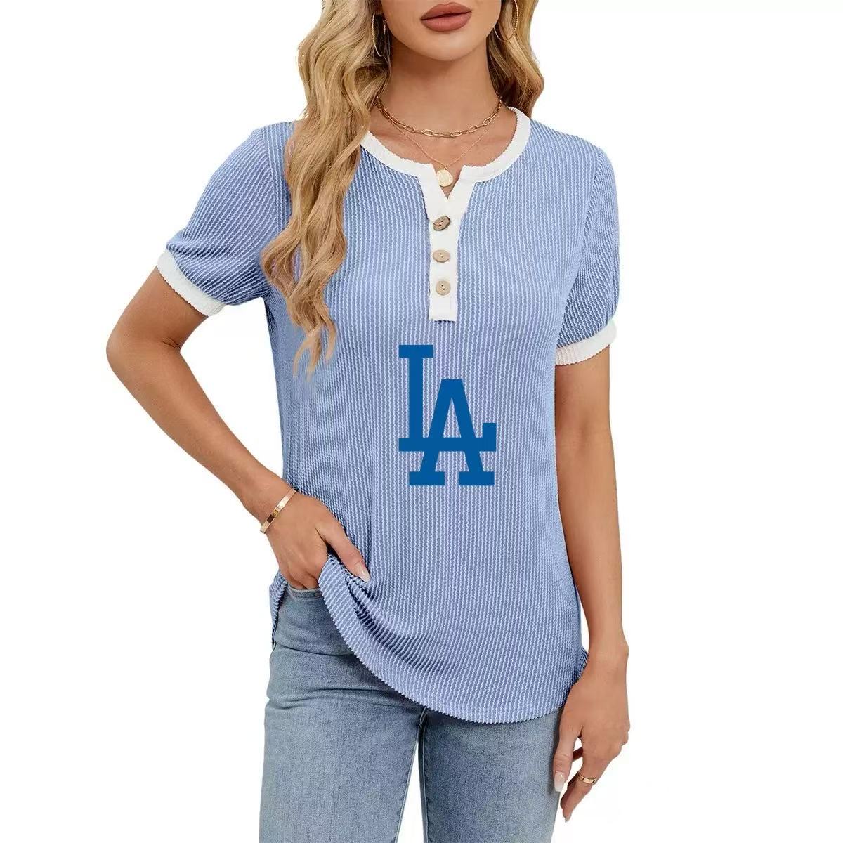 Waffle V-Neck Short Sleeve Solid Color T-Shirt Top - Baseswear