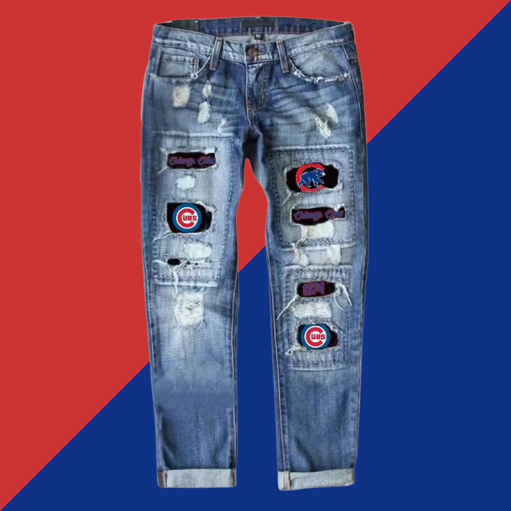 casual fashion perforated printed jeans - Baseswear