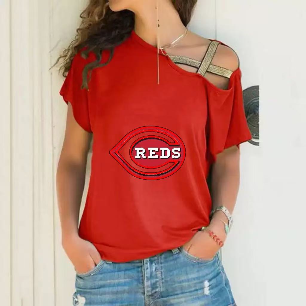 Casual Oblique Shoulder Cross Irregular Short Sleeve T-Shirt Women's - Baseswear