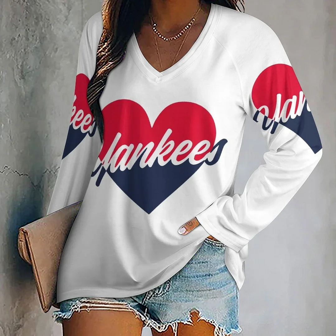 Women's V-neck Double-layered Long-sleeved Loose T-shirt - Baseswear