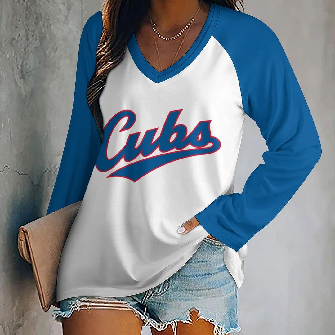 V-neck Patchwork Casual Printed T-shirt for Women - Baseswear
