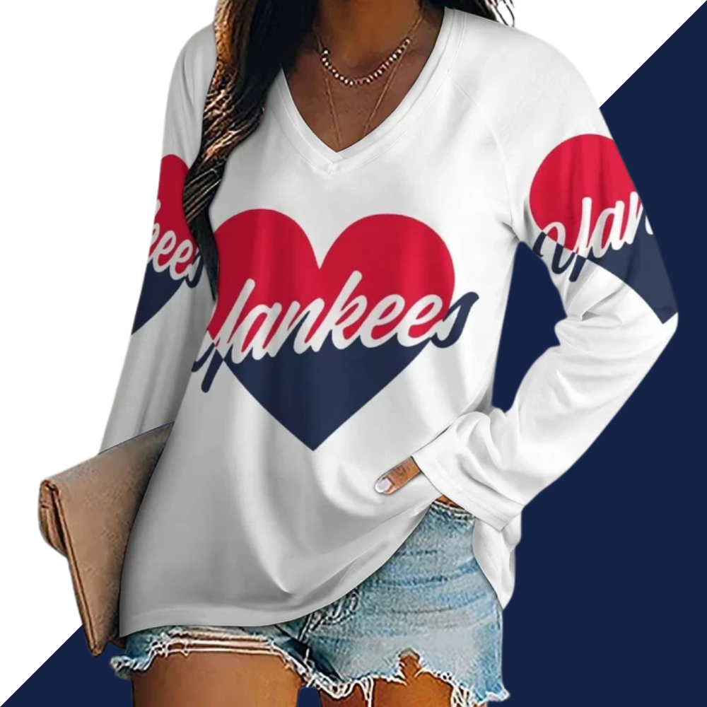 Women's V-neck Double-layered Long-sleeved Loose T-shirt - Baseswear