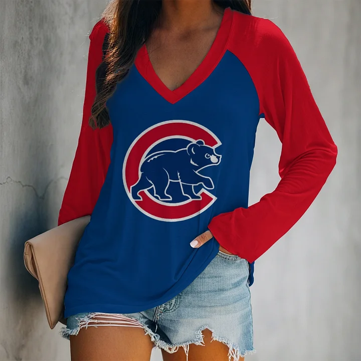 V-neck Patchwork Casual Printed T-shirt for Women - Baseswear