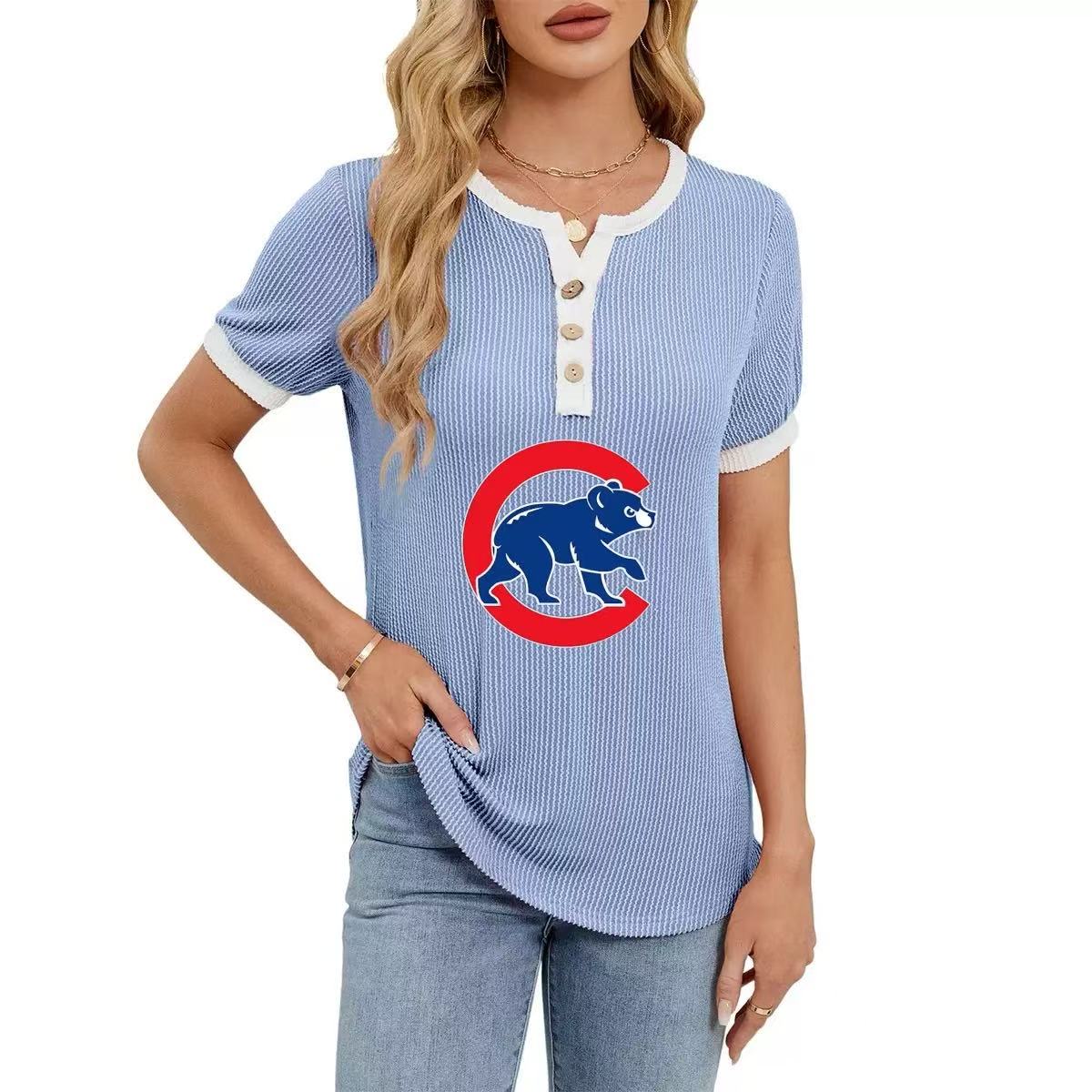 Waffle V-Neck Short Sleeve Solid Color T-Shirt Top - Baseswear