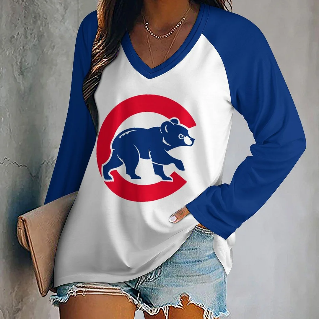 V-neck Patchwork Casual Printed T-shirt for Women - Baseswear