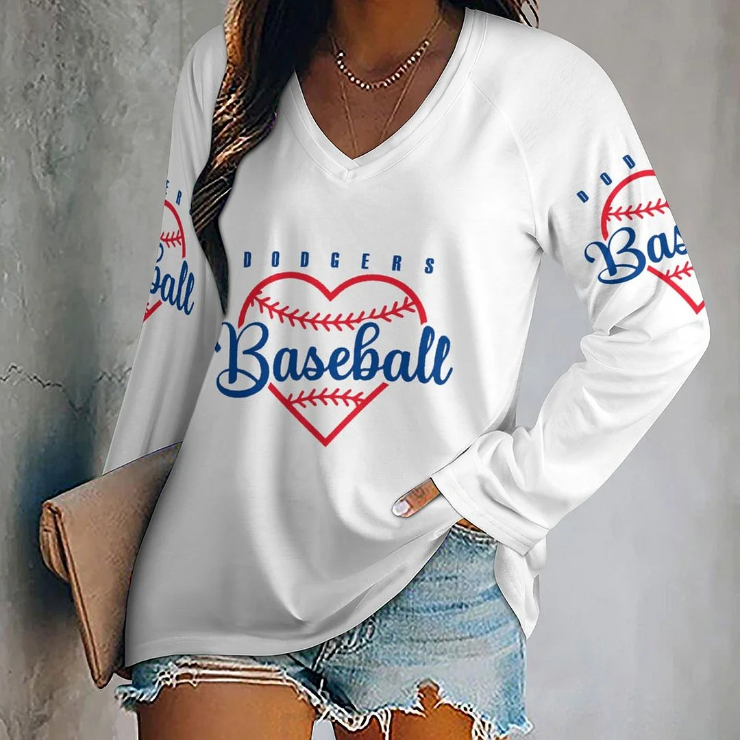 V-neck Patchwork Casual Printed T-shirt for Women - Baseswear