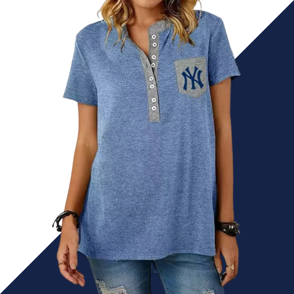 New Casual Pocket Stitching Loose Short Sleeve T Shirt Women - Baseswear