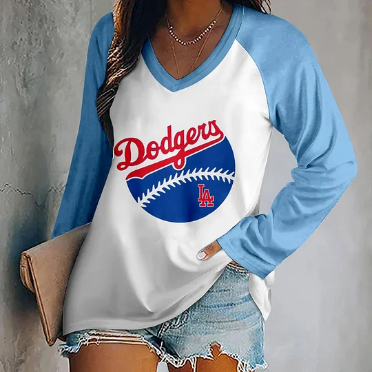 V-neck Patchwork Casual Printed T-shirt for Women - Baseswear