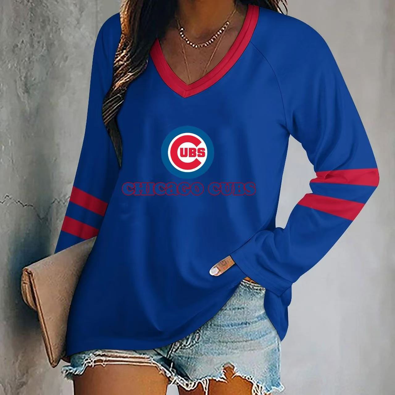 V-neck Patchwork Casual Printed T-shirt for Women - Baseswear
