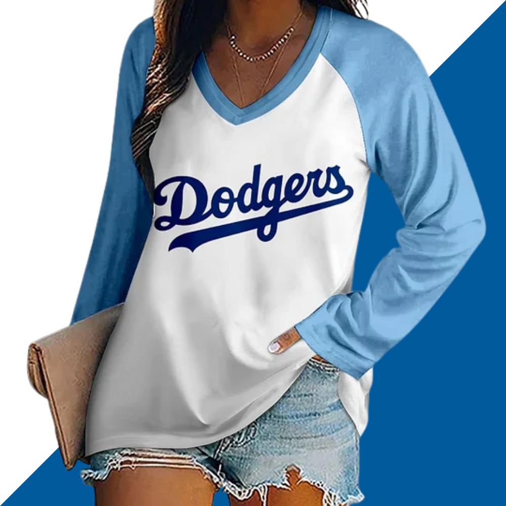 V-neck Patchwork Casual Printed T-shirt for Women - Baseswear