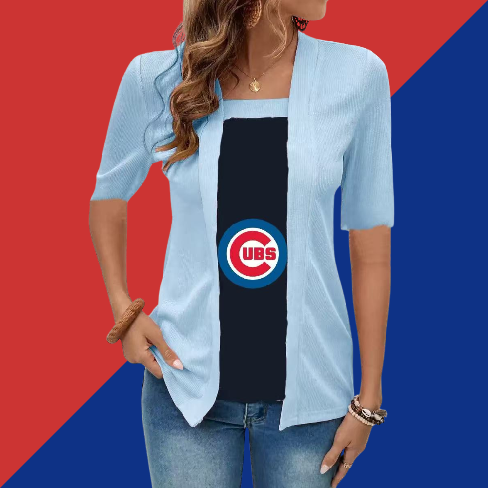 Fake two-piece five-sleeve printed women's shirt T-shirt - Baseswear