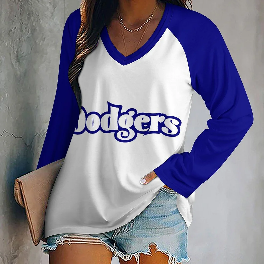 V-neck Patchwork Casual Printed T-shirt for Women - Baseswear