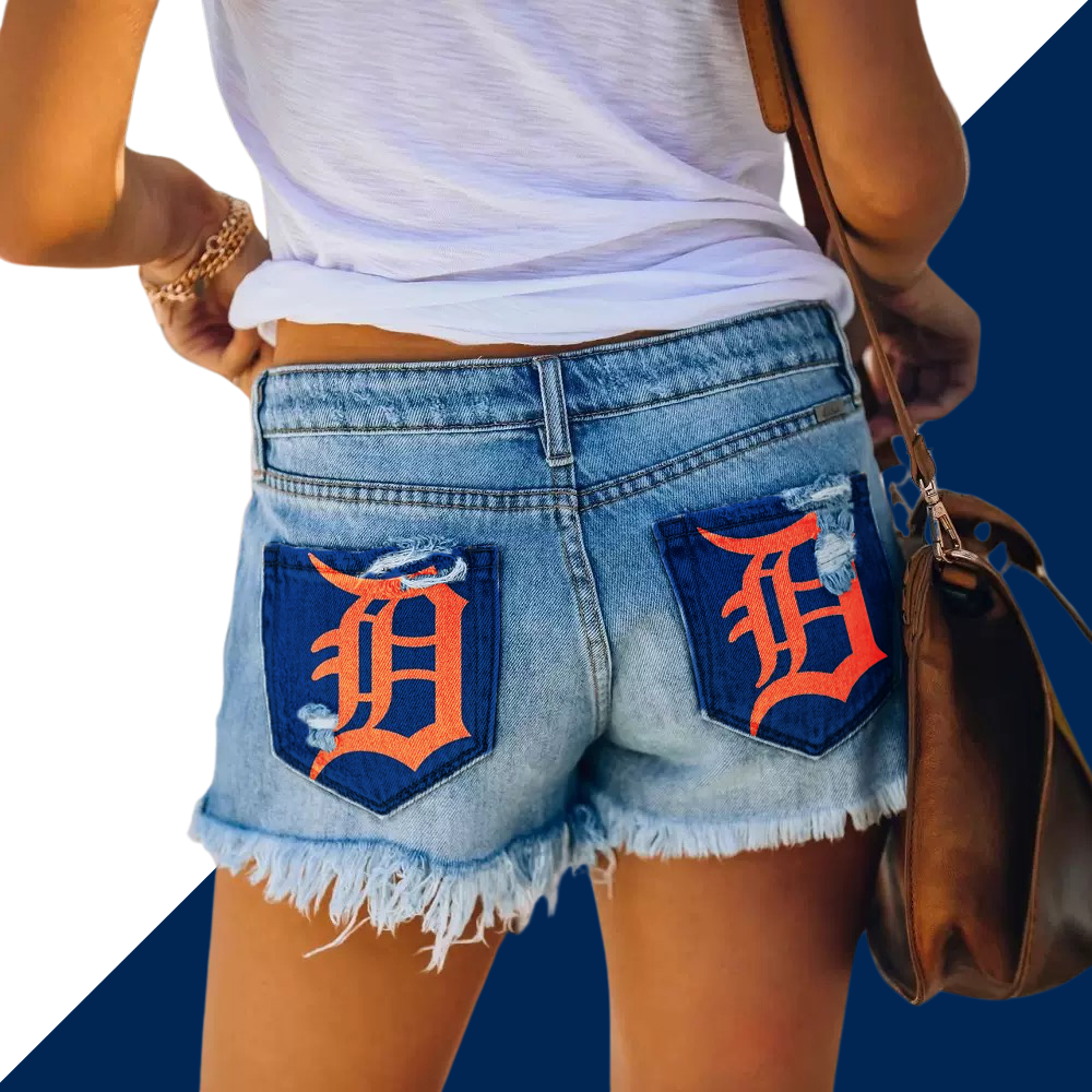 Detroit Tigers Distressed Cutoff Denim Shorts - Women - Baseswear