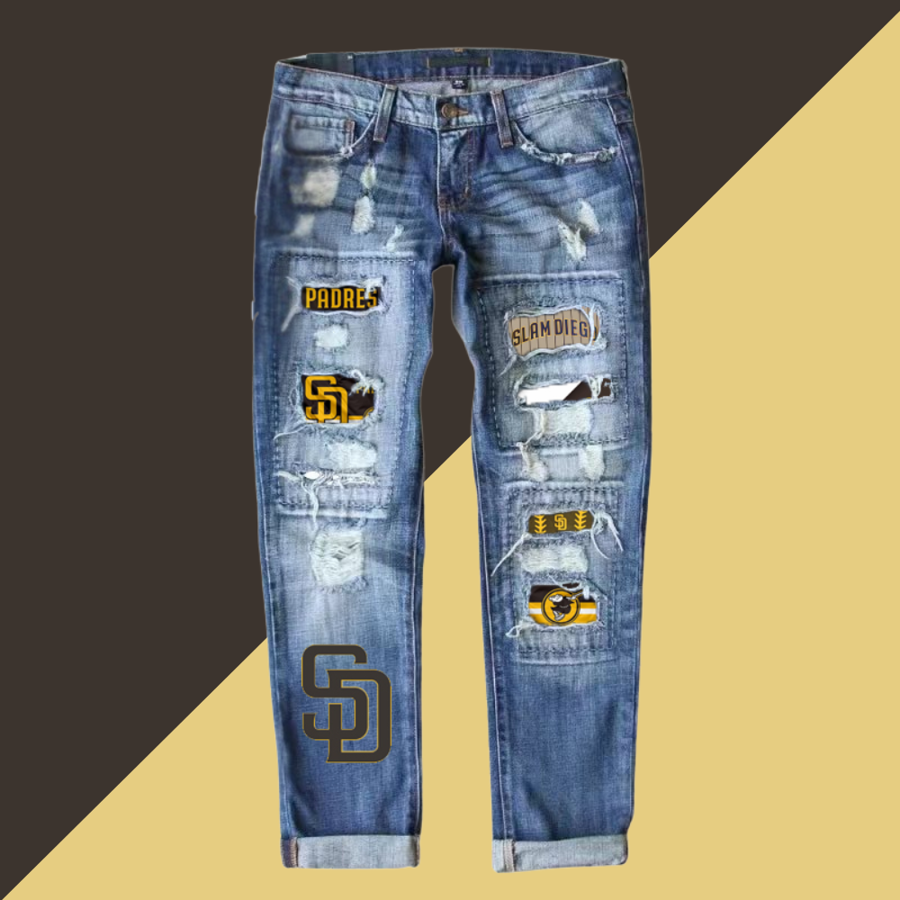 STRETCH RIPPED FRAYED RAW HEM DISTRESSED DENIM JEANS WITH HOLE - Baseswear