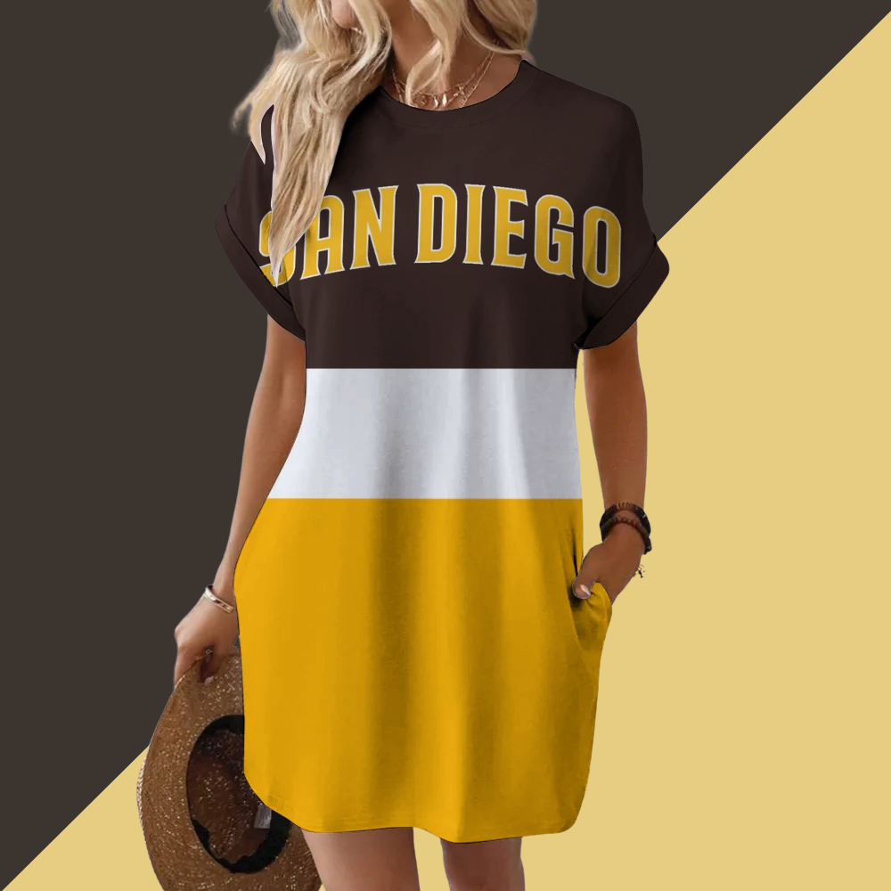 San Diego Padres Hidden Pocket Short Sleeve Tee Dress - Baseswear