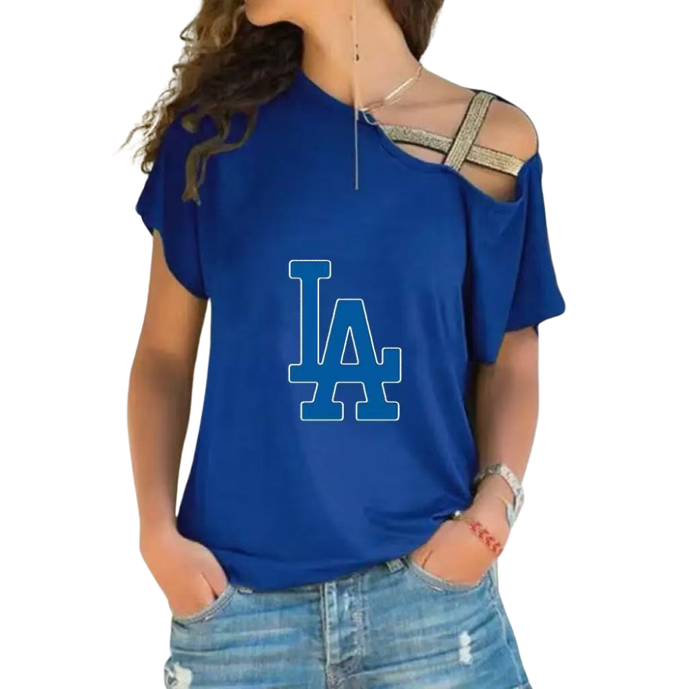 Casual Oblique Shoulder Cross Irregular Short Sleeve T-Shirt Women's - Baseswear