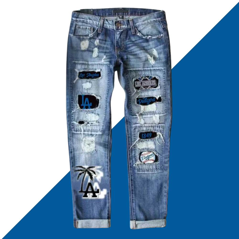 casual fashion perforated printed jeans - Baseswear