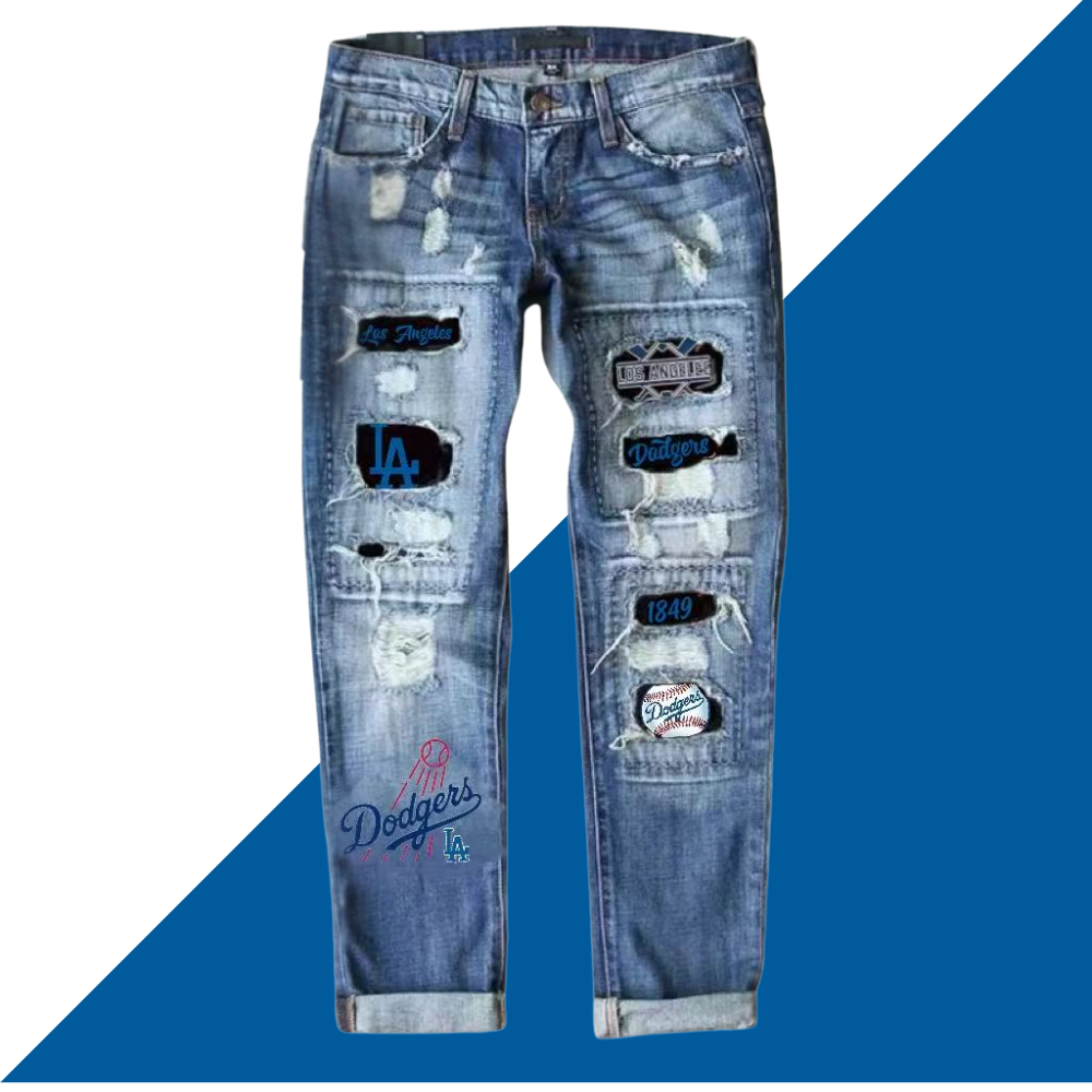 casual fashion perforated printed jeans - Baseswear