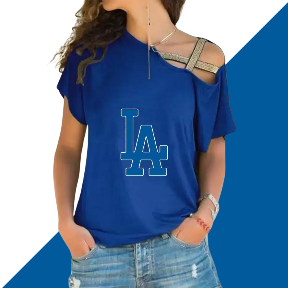 Casual Oblique Shoulder Cross Irregular Short Sleeve T-Shirt Women's - Baseswear