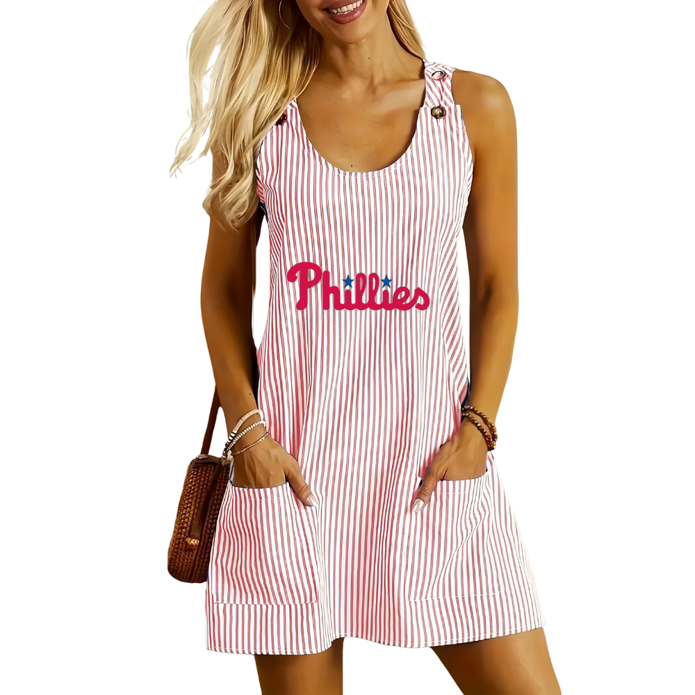 Summer Casual Striped Pocket Sleeveless Dresses - Baseswear