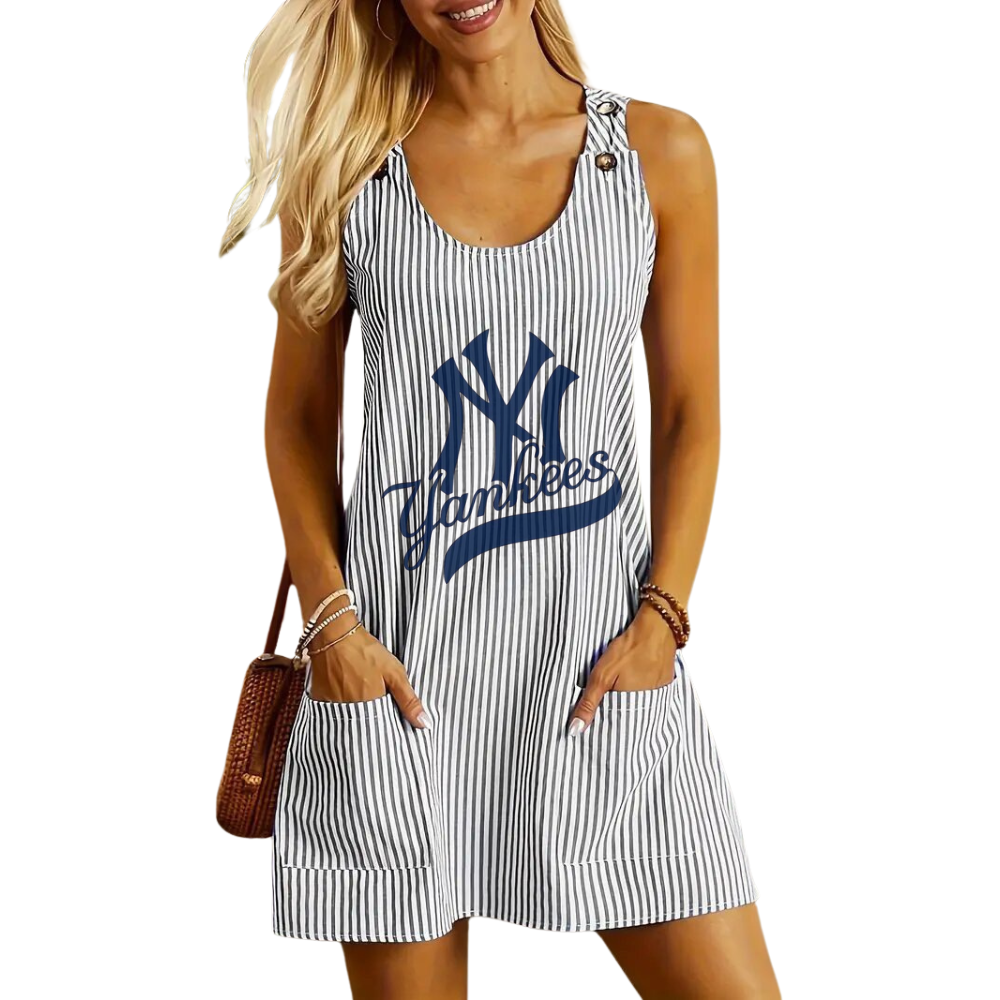 Summer Casual Striped Pocket Sleeveless Dresses - Baseswear