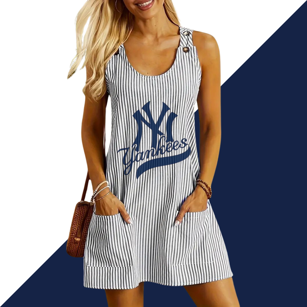 Summer Casual Striped Pocket Sleeveless Dresses - Baseswear