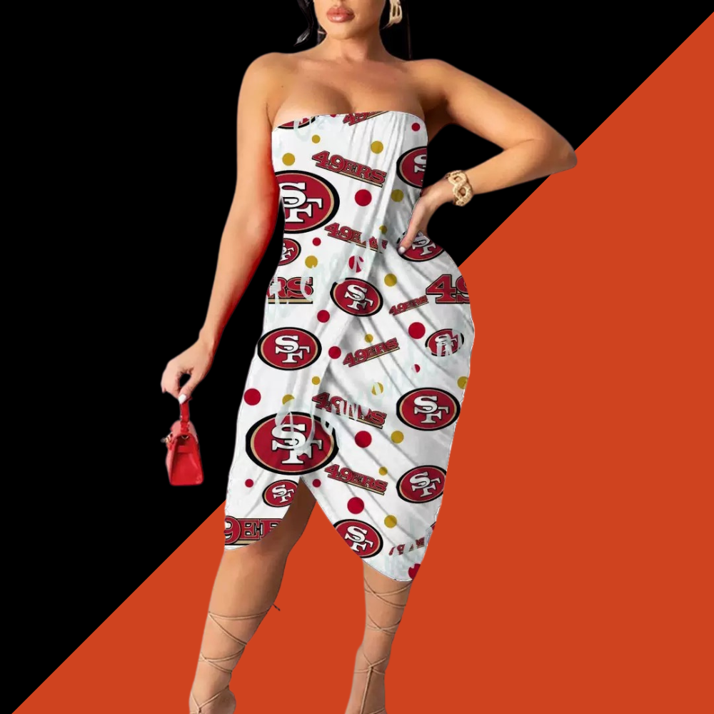 Urban Digital Print Casual Strapless Wrap Hip Dress - Baseswear