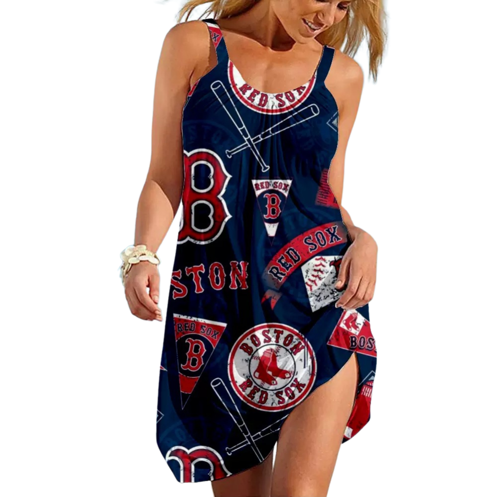 Boston Red Sox Round neck sleeveless printed dress - Baseswear