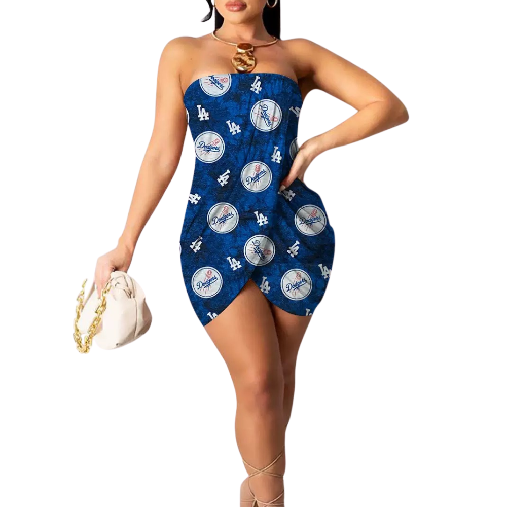 Urban Digital Print Casual Strapless Wrap Hip Dress - Baseswear