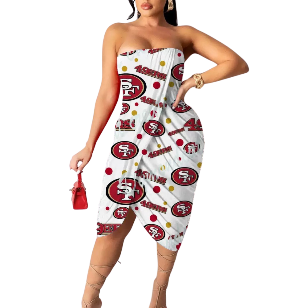 Urban Digital Print Casual Strapless Wrap Hip Dress - Baseswear