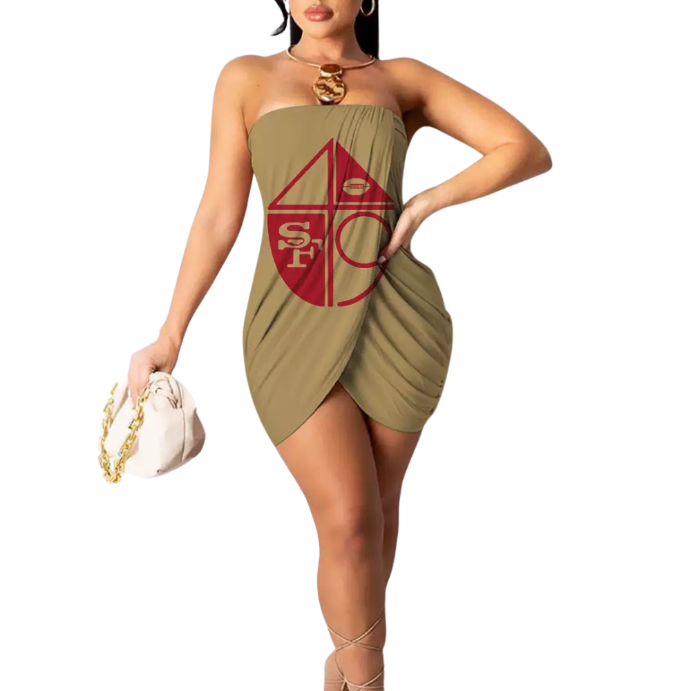 Urban Digital Print Casual Strapless Wrap Hip Dress - Baseswear