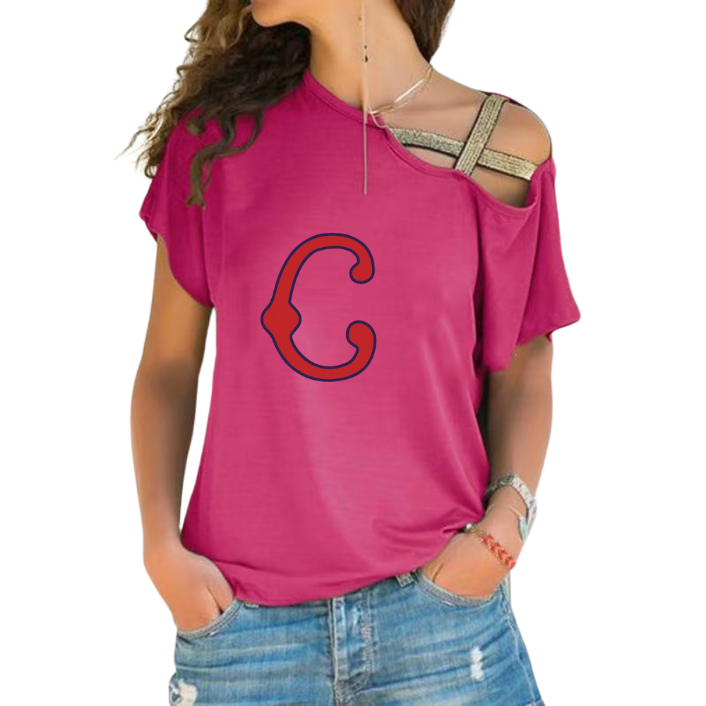 Casual Oblique Shoulder Cross Irregular Short Sleeve T-Shirt Women's - Baseswear