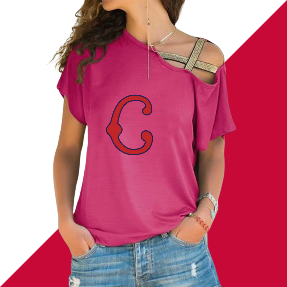 Casual Oblique Shoulder Cross Irregular Short Sleeve T-Shirt Women's - Baseswear