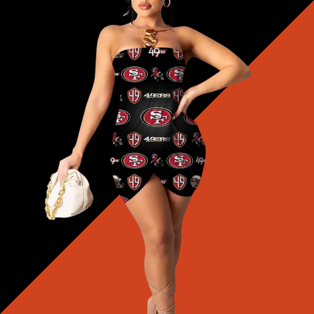 Urban Digital Print Casual Strapless Wrap Hip Dress - Baseswear