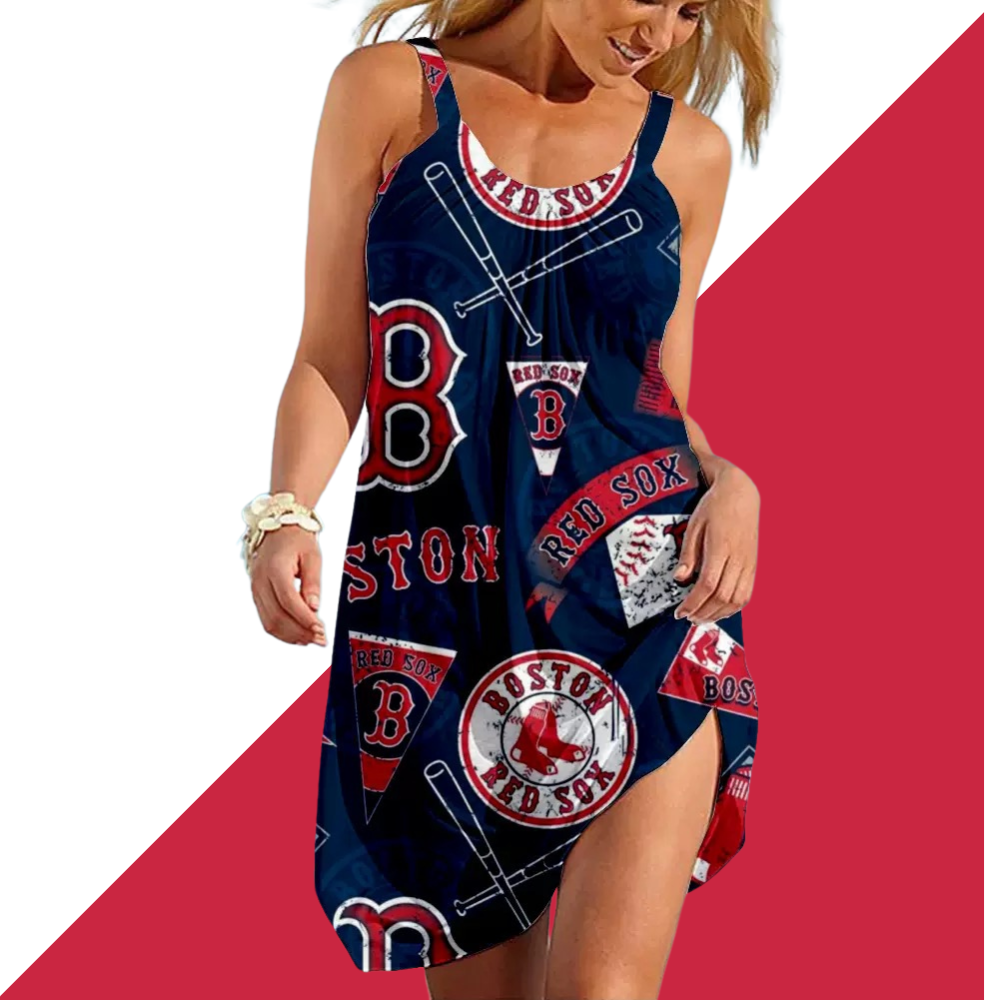 Boston Red Sox Round neck sleeveless printed dress - Baseswear