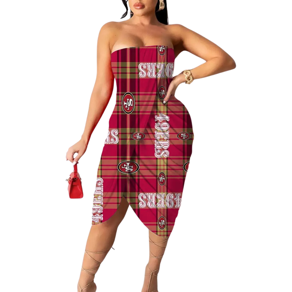 Urban Digital Print Casual Strapless Wrap Hip Dress - Baseswear