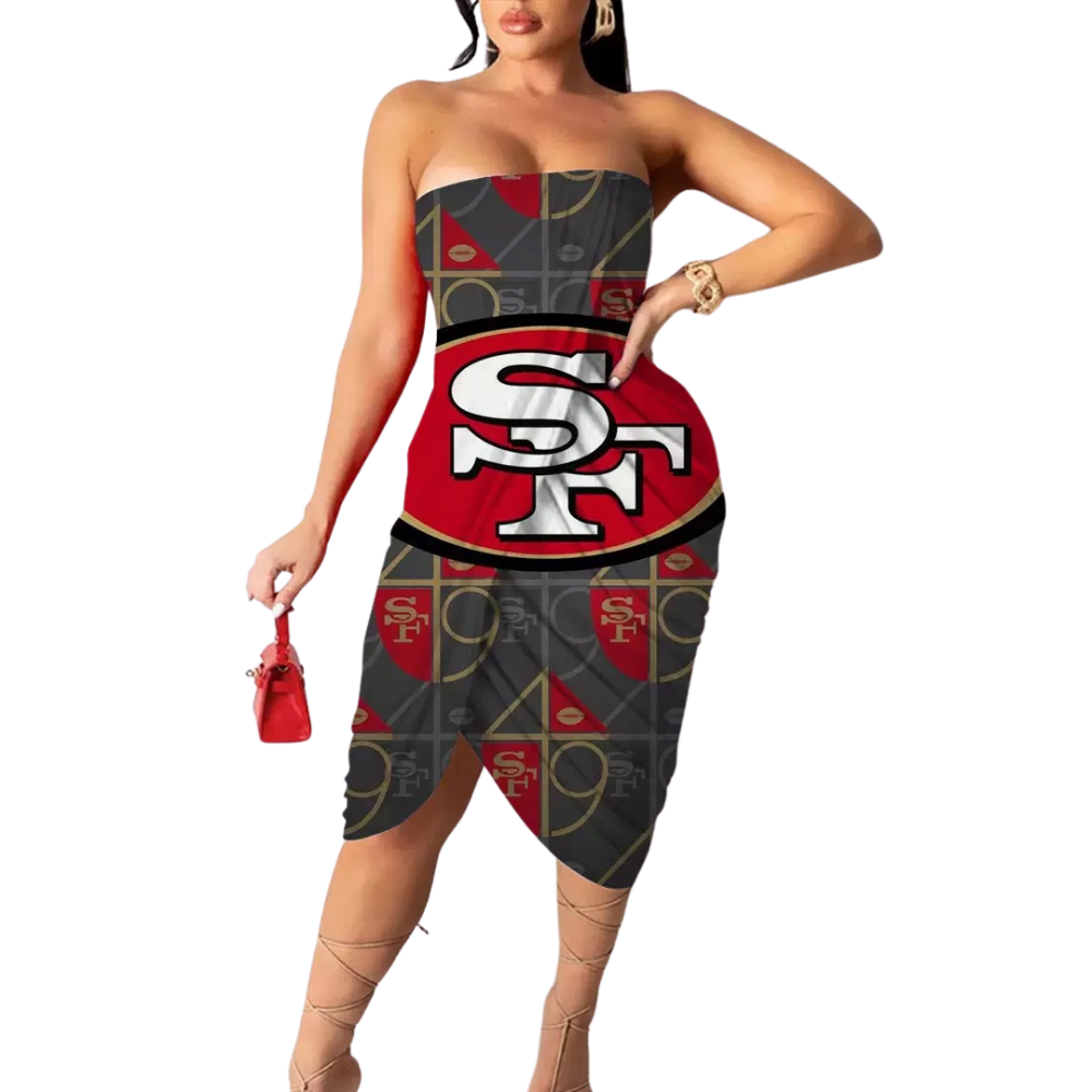 Urban Digital Print Casual Strapless Wrap Hip Dress - Baseswear