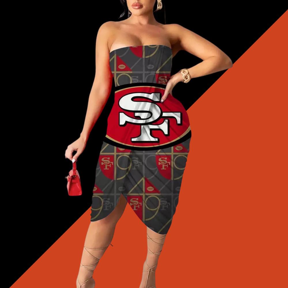 Urban Digital Print Casual Strapless Wrap Hip Dress - Baseswear