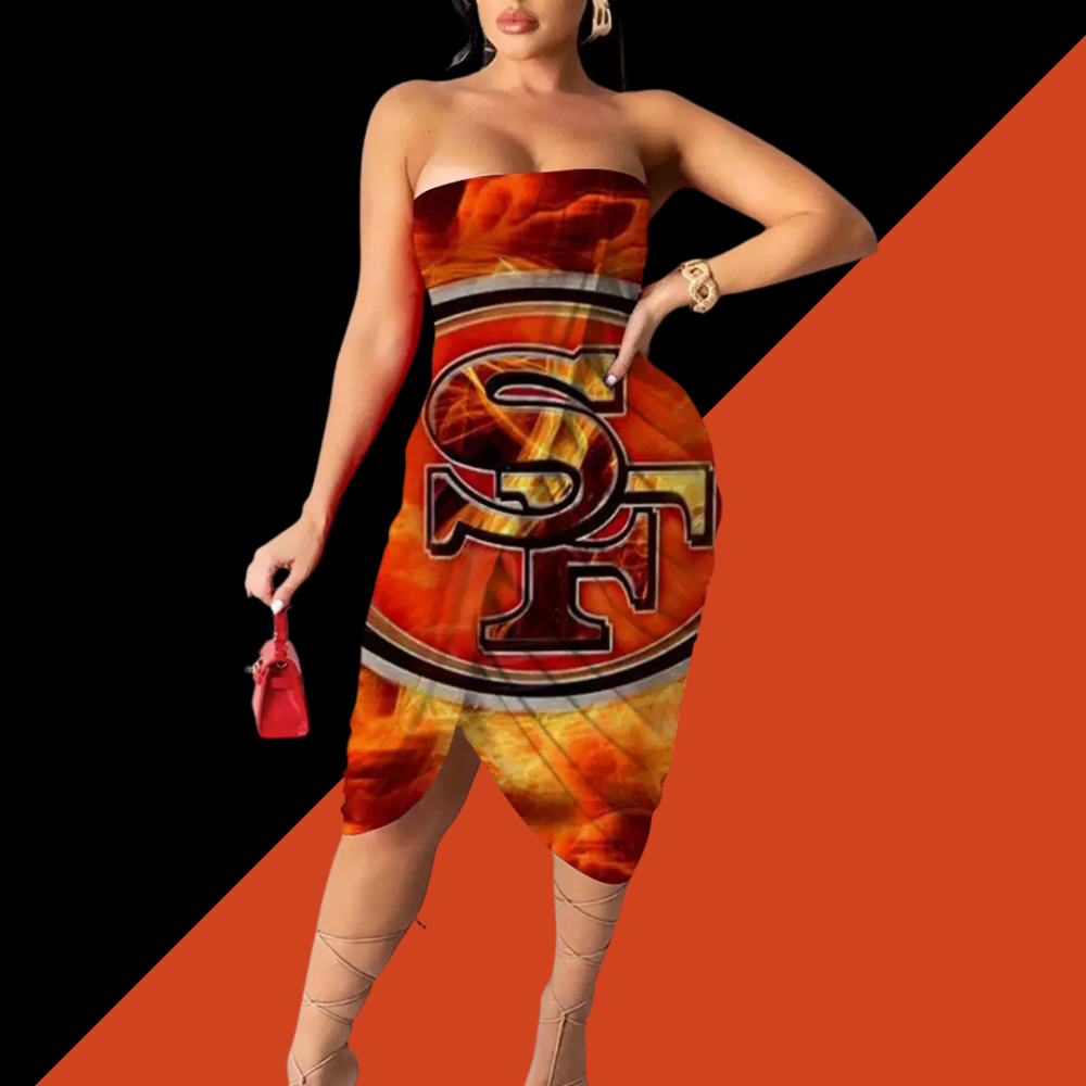 Urban Digital Print Casual Strapless Wrap Hip Dress - Baseswear
