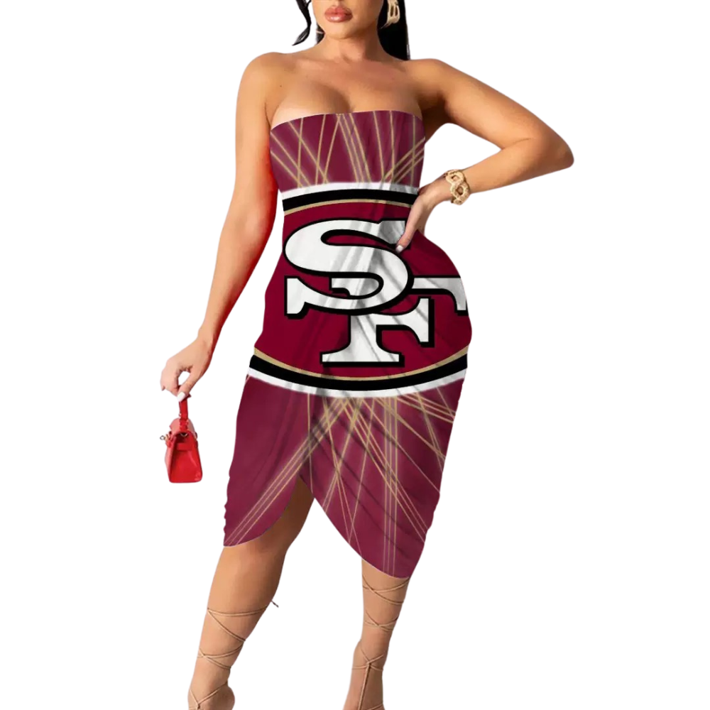 Urban Digital Print Casual Strapless Wrap Hip Dress - Baseswear