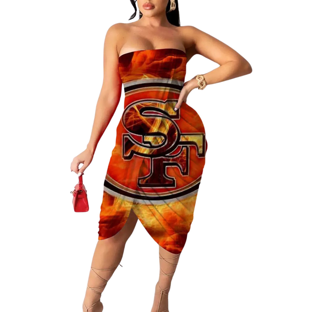 Urban Digital Print Casual Strapless Wrap Hip Dress - Baseswear