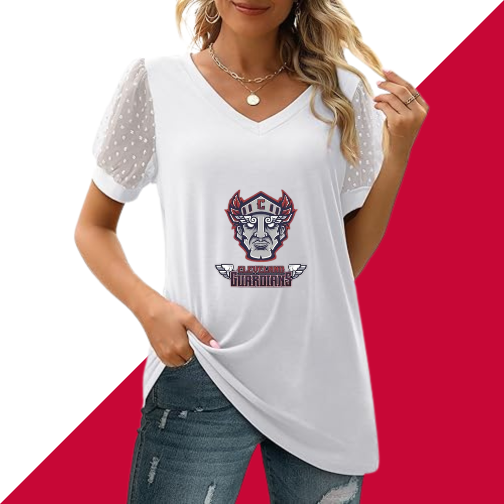 Summer V-neck bubble sleeve loose casual T-shirt - Baseswear