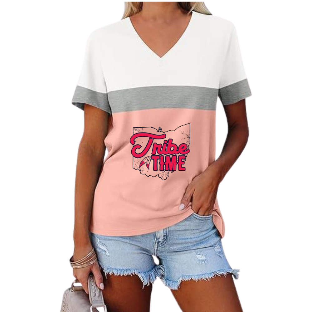 Casual Fashion Colorblocking V-Neck T-Shirt - Baseswear