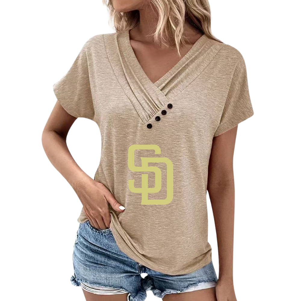 Simple V-Neck Short Sleeve T-Shirt-San Diego Padres - Baseswear