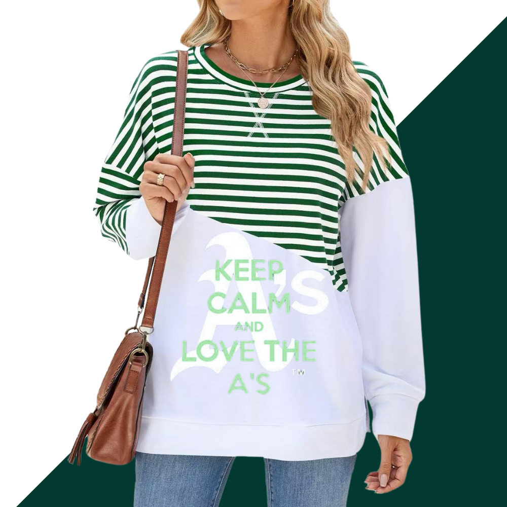 Slit Contrast Striped Long Sleeve Sweatshirt-Oakland Athletics - Baseswear