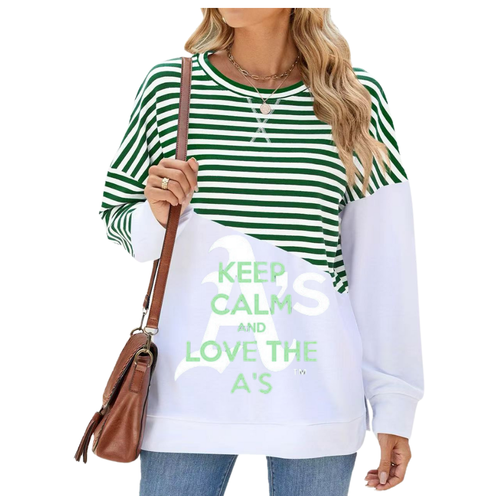 Slit Contrast Striped Long Sleeve Sweatshirt-Oakland Athletics - Baseswear