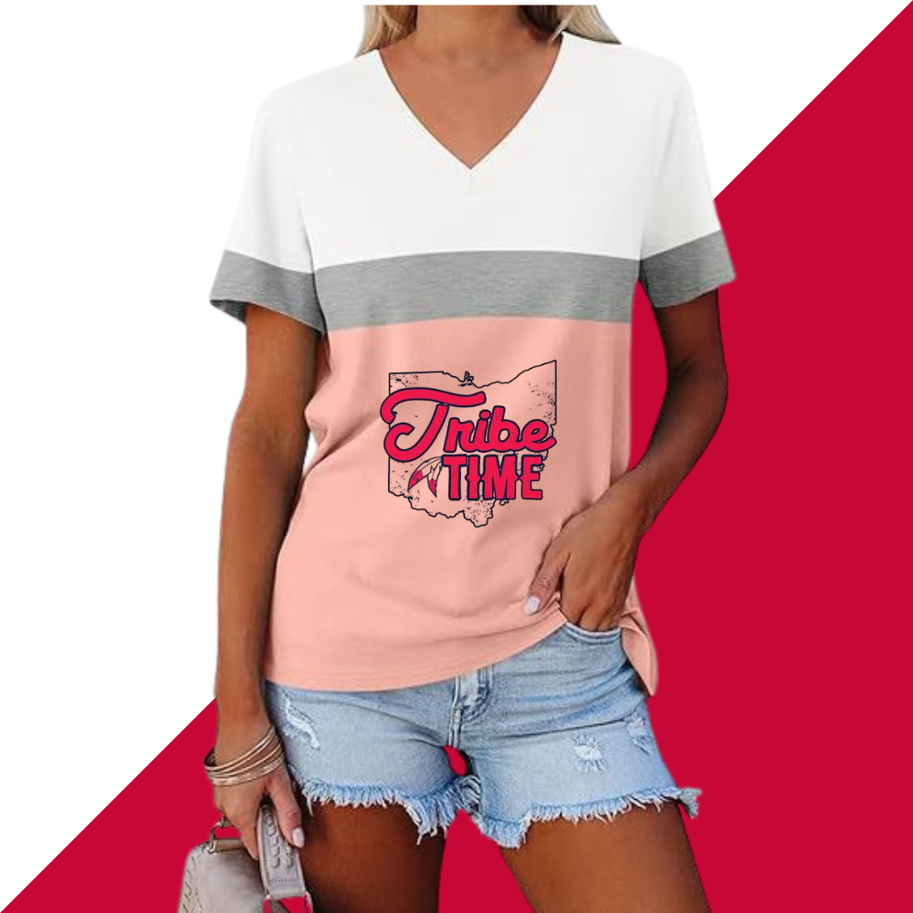 Casual Fashion Colorblocking V-Neck T-Shirt - Baseswear