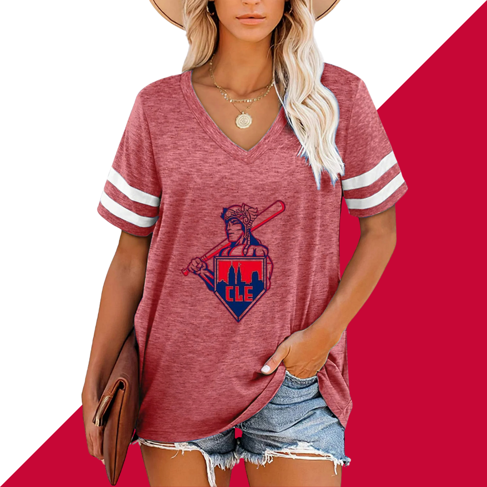 Striped Sleeve V-Neck Casual Loose Sweatshirt - Baseswear