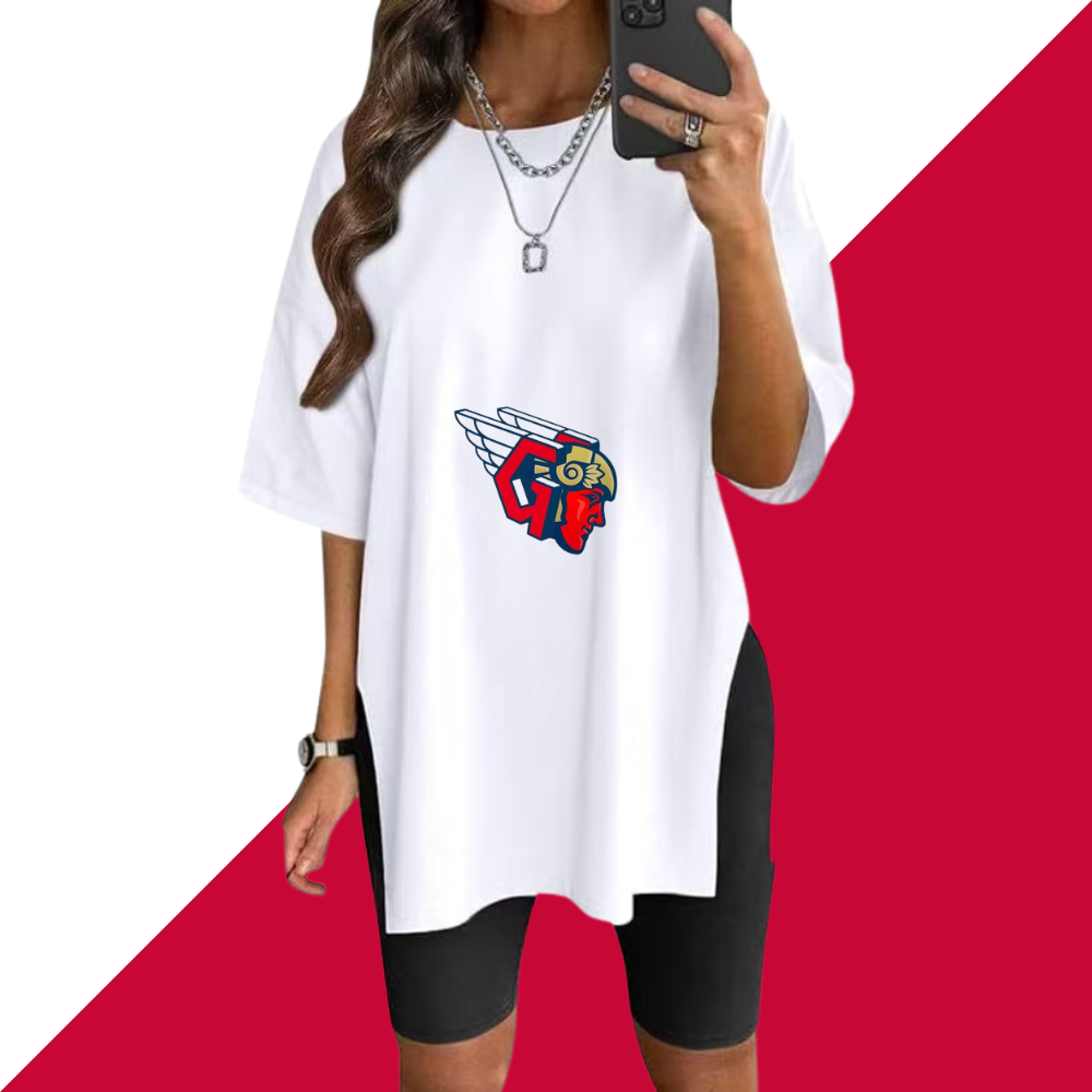 Stylish Printed Side-Slit Crew Neck T-Shirt-Cleveland Guardians - Baseswear