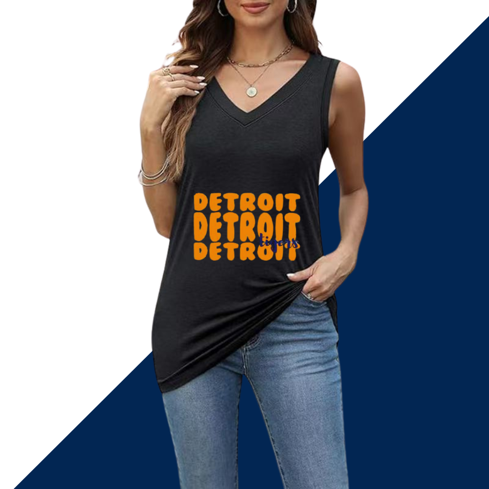 Simple V-Neck Sleeveless Tank Top-Detroit Tigers - Baseswear
